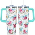 thumbnail image 1 of 30 Oz Floral Tumbler with Handle and Straw, Floral Insulated Stainless Steel Coffee Travel Cup Mug Water Bottle, Unique Flower Gifts for Women, 1 of 6