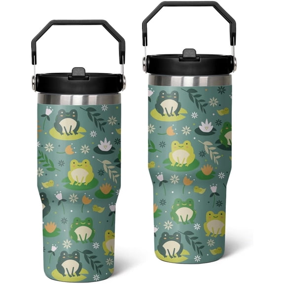 30 Oz Frog Tumbler with Handle and Straw, Frog Cup Insulated Frog Coffee Mug, Double Wall Stainless Steel Frog Mug, Leak Proof Frog Coffee Cup, Frog Gifts for Women and Frog Gifts for Frog Lovers
