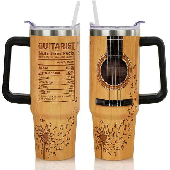 30 Oz Guitar Tumbler with Handle and Straw Music Guitar Coffee Travel Mug Cup, Unique Music Guitar Gifts for Men Guitar Players Teens Women, Christmas Birthday Gifts for Music Lovers, Friends