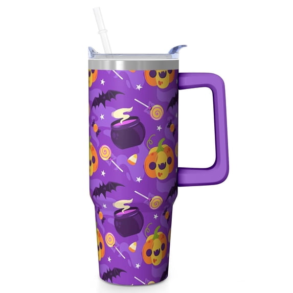 30 Oz Halloween Tumbler with Handle and Straw, Skeleton Ghost Bat Travel Cup, Halloween Birthday Gifts for Women Adults Teenagers