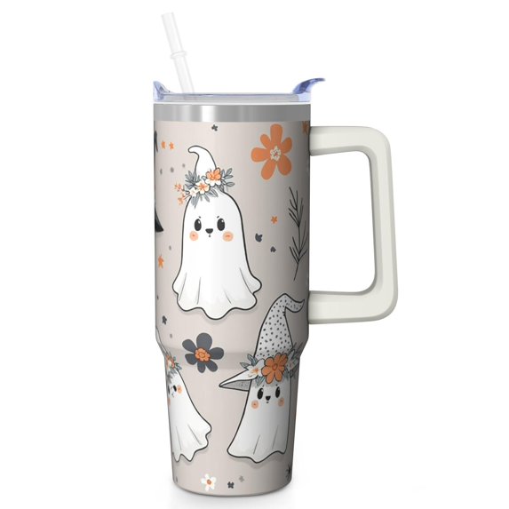 30 Oz Halloween Tumbler with Handle and Straw, Skeleton Witch Cat Travel Tumbler, Halloween Party Gifts for Women Adults Teenagers