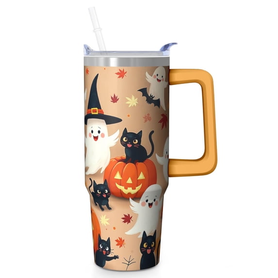 30 Oz Halloween Tumbler with Handle and Straw, Skeleton Witch Ghost Cat Travel Cup, Halloween Party Gifts for Women Adults Teenagers