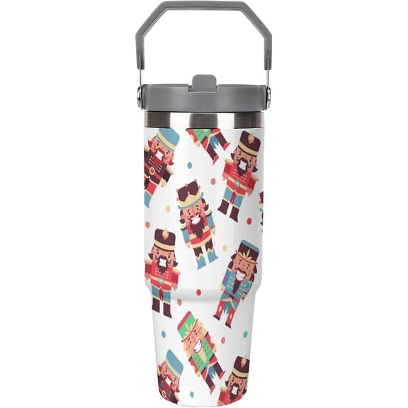 30 Oz Insulated Tumblers with Flip Straw Lid Top Handle Christmas Nutcrackers Cartoon Leakproof Reusable Vacuum Stainless Steel Travel Coffee Mug for Car Xmas Winter Soldiers