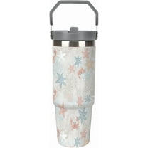 30 Oz Insulated Tumblers with Flip Straw Lid Top Handle Striped Bows Pink Leakproof Reusable Vacuum Stainless Steel Travel Coffee Mug for Car