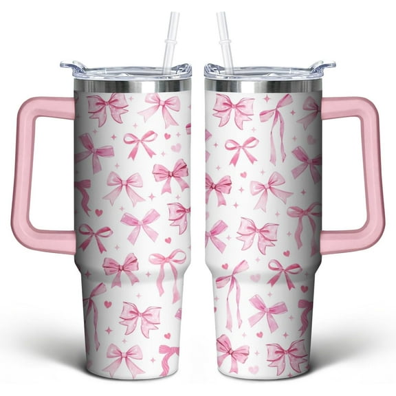 30 Oz Pink Bow Tumbler with Handle