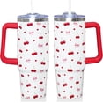 thumbnail image 1 of 30 Oz Red Cherry Tumbler with Handle and Straw, Insulated Stainless Steel Coffee Travel Cup Mug Water Bottle, Red Cherry Themed Gifts for Women, 1 of 6