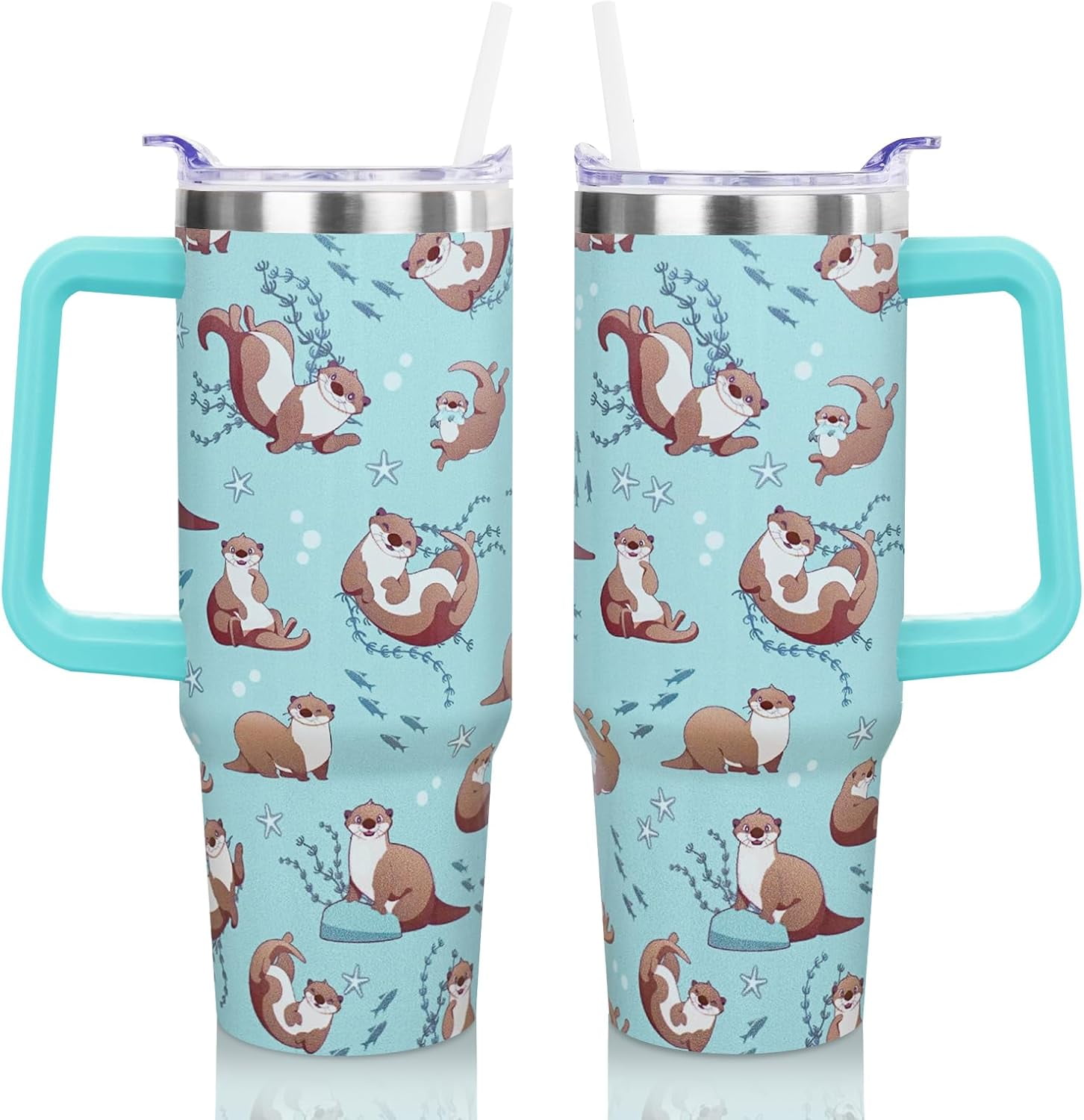 Personalized Otter With Flowers Coffee Mug - Custom Name Ceramic Mug Gift For Women