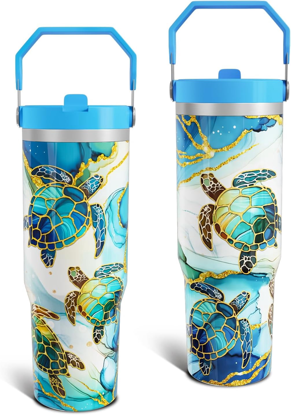 30 Oz Sea Turtle Tumbler with Top Handle and Flip Straw, Blue Marble  Stainless Steel Travel Cups Birthday Turtle Lover Gifts for Women Men (1PC)