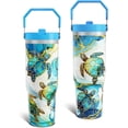 thumbnail image 1 of 30 Oz Sea Turtle Tumbler with Top Handle and Flip Straw, Blue Marble Stainless Steel Travel Cups Birthday Turtle Lover Gifts for Women Men (1PC), 1 of 6