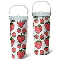 30 Oz Strawberry Flip Straw Tumbler with Top Handle for Strawberry Lover Insulated Resuable Vacuum Tumbler with Flip Straw and Handle for Home Office Car Dishwasher Safe Pink Strawberry