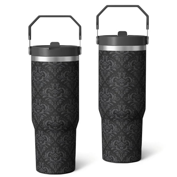 30 Oz Tumbler Black and Grey Patterns Tumbler with Lid and Straw, Birthday Gift Cup for Friend Women Men Coffee Travel Mug Thanksgiving Day Halloween Christmas Gift Water Bottle