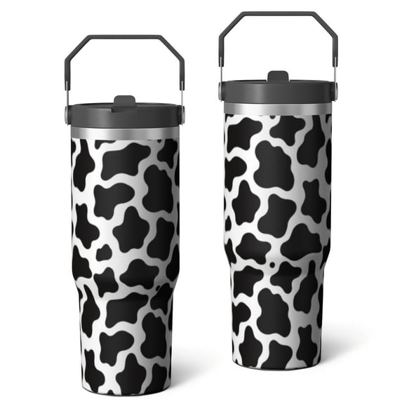 30 Oz Tumbler Black and White Cow Print Tumbler with Lid and Straw, Birthday Gift Cup for Friend Women Men Coffee Travel Mug Thanksgiving Day Halloween Christmas Gift Water Bottle