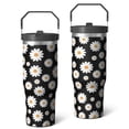 thumbnail image 1 of 30 Oz Tumbler Black and White Daisies Tumbler with Lid and Straw, Birthday Gift Cup for Friend Women Men Coffee Travel Mug Thanksgiving Day Halloween Christmas Gift Water Bottle, 1 of 7