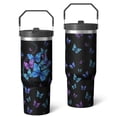 thumbnail image 1 of 30 Oz Tumbler Blue and Purple Butterfly Tumbler with Lid and Straw, Birthday Gift Cup for Friend Women Men Coffee Travel Mug Thanksgiving Day Halloween Christmas Gift Water Bottle, 1 of 7