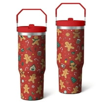 30 Oz Tumbler the Christmas Gingerbread Is Red Tumbler with Lid and Straw, Birthday Gift Cup for Friend Women Men Coffee Travel Mug Thanksgiving Day Halloween Christmas Gift Water Bottle