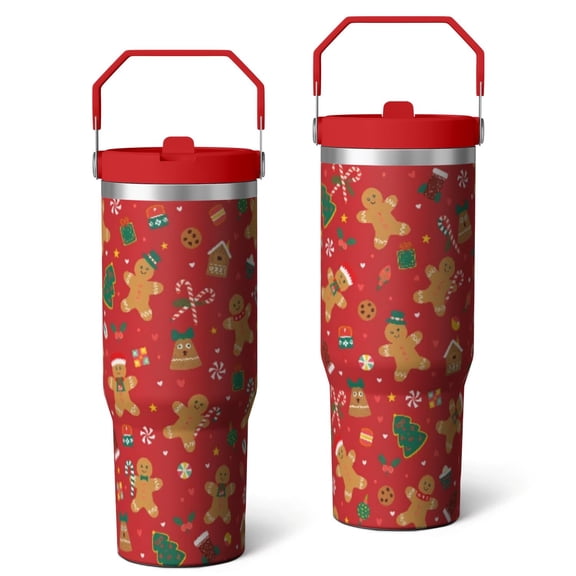 30 Oz Tumbler Christmas Red Gingerbread Man Tumbler with Lid and Straw, Birthday Gift Cup for Friend Women Men Coffee Travel Mug Thanksgiving Day Halloween Christmas Gift Water Bottle