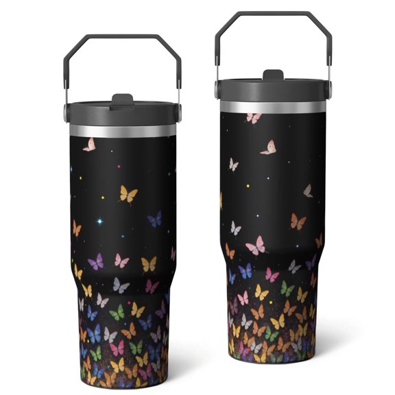 30 Oz Tumbler Colorful Gradient Butterfly Tumbler with Lid and Straw, Birthday Gift Cup for Friend Women Men Coffee Travel Mug Thanksgiving Day Halloween Christmas Gift Water Bottle