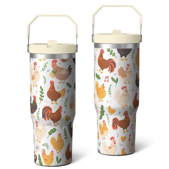 30 Oz Tumbler Colorful Hen Leaves Tumbler with Lid and Straw, Birthday Gift Cup for Friend Women Men Coffee Travel Mug Thanksgiving Day Halloween Christmas Gift Water Bottle