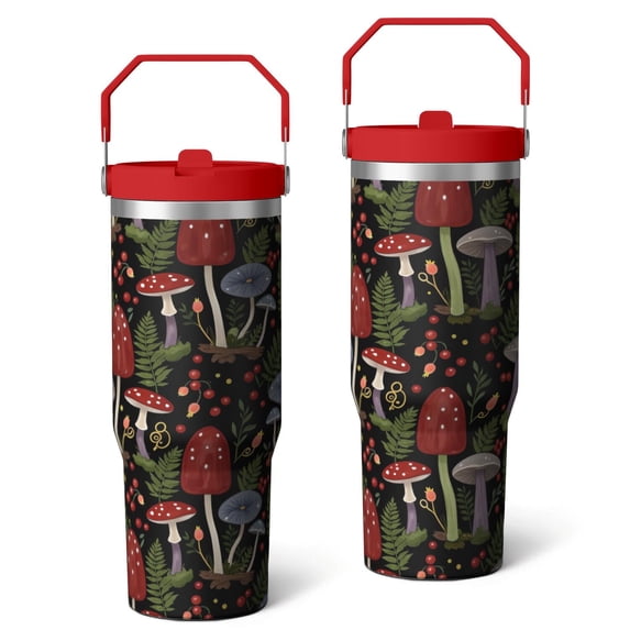 30 Oz Tumbler Colorful Mushrooms Tumbler with Lid and Straw, Birthday Gift Cup for Friend Women Men Coffee Travel Mug Thanksgiving Day Halloween Christmas Gift Water Bottle