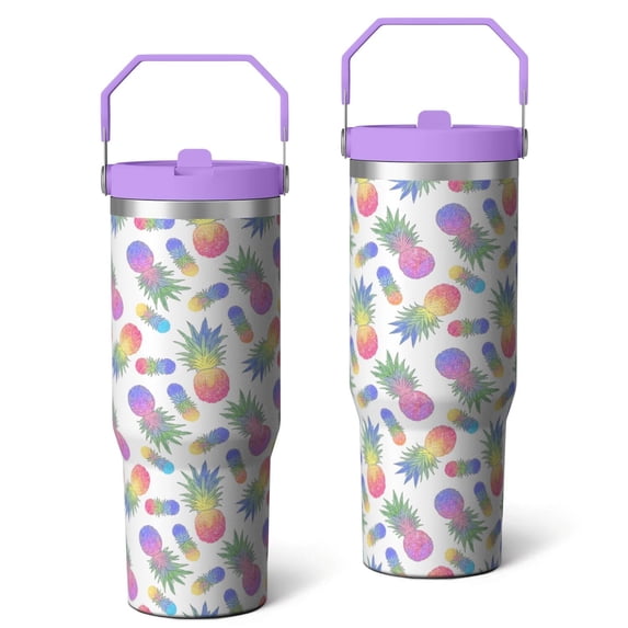 30 Oz Tumbler Colorful Pineapple Tumbler with Lid and Straw, Birthday Gift Cup for Friend Women Men Coffee Travel Mug Thanksgiving Day Halloween Christmas Gift Water Bottle