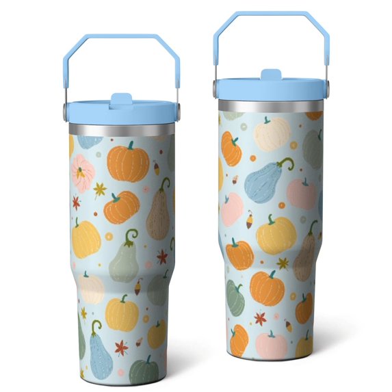 30 Oz Tumbler Colorful Pumpkins in Autumn Tumbler with Lid and Straw, Birthday Gift Cup for Friend Women Men Coffee Travel Mug Thanksgiving Day Halloween Christmas Gift Water Bottle