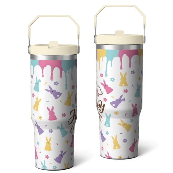 30 Oz Tumbler Easter Bunny Cartoon Tumbler with Lid and Straw, Birthday Gift Cup for Friend Women Men Coffee Travel Mug Thanksgiving Day Halloween Christmas Gift Water Bottle