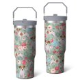 thumbnail image 1 of 30 Oz Tumbler Green Flowers Yellow White Dogs Tumbler with Lid and Straw, Birthday Gift Cup for Friend Women Men Coffee Travel Mug Thanksgiving Day Halloween Christmas Gift Water Bottle, 1 of 7