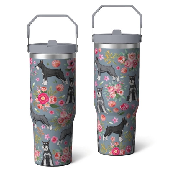 30 Oz Tumbler Grey Dog Tumbler with Lid and Straw, Birthday Gift Cup for Friend Women Men Coffee Travel Mug Thanksgiving Day Halloween Christmas Gift Water Bottle