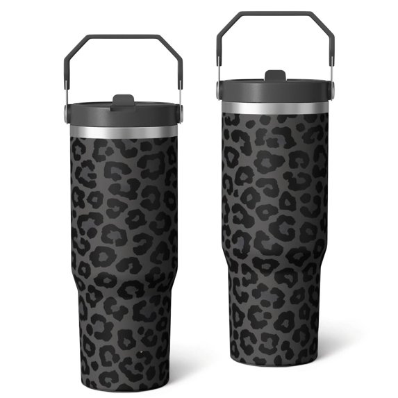 30 Oz Tumbler Grey Leopard Tumbler with Lid and Straw, Birthday Gift Cup for Friend Women Men Coffee Travel Mug Thanksgiving Day Halloween Christmas Gift Water Bottle