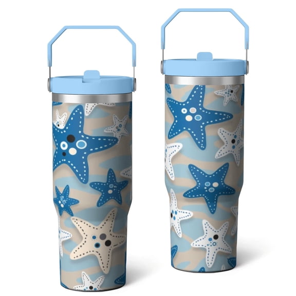 30 Oz Tumbler with Handle, Leak Resistant Insulated Travel Cups Starfish Travel Coffee Mug Western Travel Accessories Sports Watching Gifts for Coffee or Tea