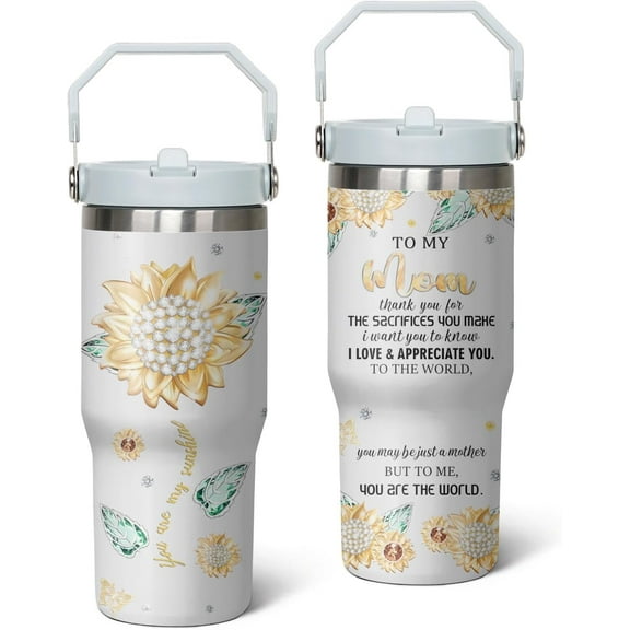 30 Oz Tumbler with Handle and Straw, Double Wall Coffee Travel Mug Spill Proof Leak Proof, Reusable Insulated Water Bottle 30 Oz, Stainless Steel Cup with Handle and Straw Gifts for Women