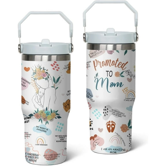 30 Oz Tumbler with Handle and Straw, Double Wall Coffee Travel Mug Spill Proof Leak Proof, Reusable Insulated Water Bottle 30 Oz, Stainless Steel Cup with Handle and Straw Gifts for Women