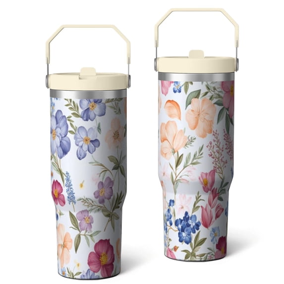 30 Oz Tumbler with Handle and Straw Insulated Travel Cup with Flip Straw and Top Handle Leak Resistant Coffee Mug Reusable Insulated Cup for Holidays Special Occasions Abstract Modern Oil Painting