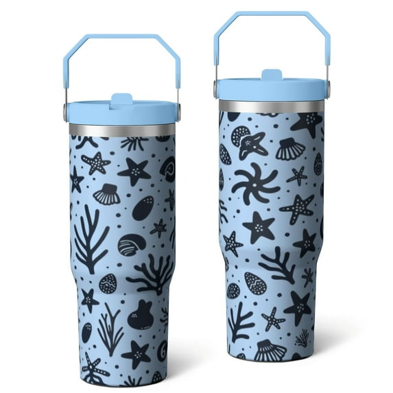 30 Oz Tumbler with Handle and Straw Insulated Travel Mug with Flip Straw and Top Handle Leak Resistant Coffee Cup Reusable Insulated Cup for Holidays Special Occasions Starfish
