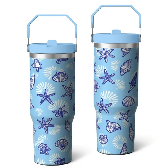 30 Oz Tumbler with Handle and Straw Vacuum Insulated Travel Cup with Flip Straw and Top Handle SpillProof Coffee Cup Reusable Insulated Cup for Holidays Special Occasions Starfish