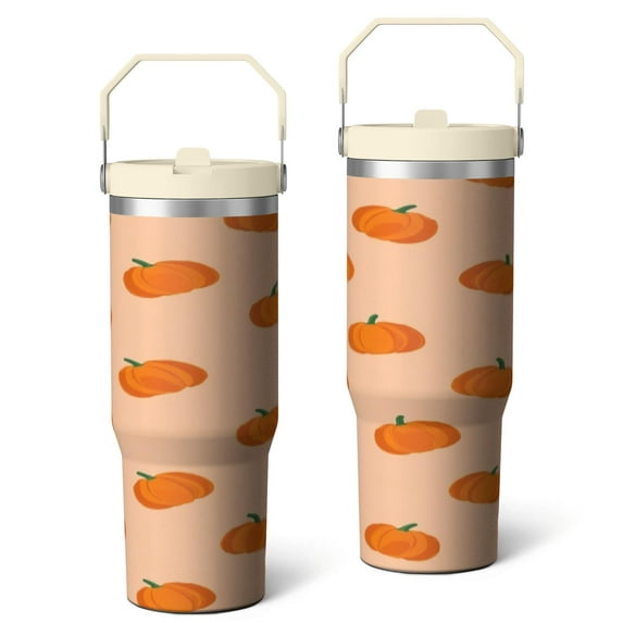 30 Oz Tumbler with Handle and Straw Vacuum Insulated Water Bottles with Flip Straw and Top Handle Leak Resistant Travel Mug Reusable Insulated Cup for Birthdays Christmas Flower Fall Pumpkin