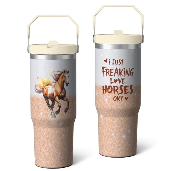 30 Oz Tumbler Horse Text Tumbler with Lid and Straw, Birthday Gift Cup for Friend Women Men Coffee Travel Mug Thanksgiving Day Halloween Christmas Gift Water Bottle