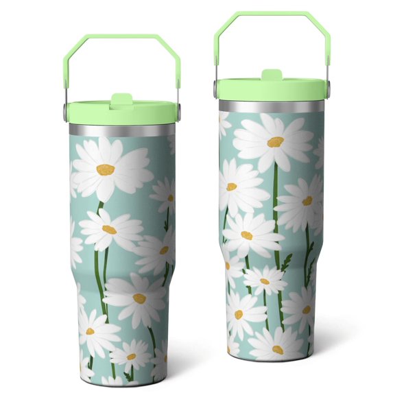 30 Oz Tumbler Light Blue Daisy Oil Painting Tumbler with Lid and Straw, Birthday Gift Cup for Friend Women Men Coffee Travel Mug Thanksgiving Day Halloween Christmas Gift Water Bottle