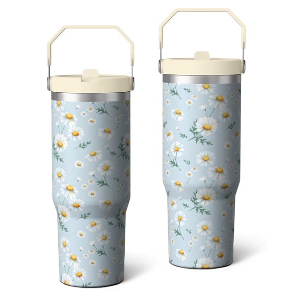 30 Oz Tumbler Light Blue Daisy Tumbler with Lid and Straw, Birthday Gift Cup for Friend Women Men Coffee Travel Mug Thanksgiving Day Halloween Christmas Gift Water Bottle