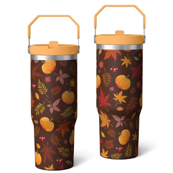 30 Oz Tumbler Maple Leaf Pumpkins in Autumn Tumbler with Lid and Straw, Birthday Gift Cup for Friend Women Men Coffee Travel Mug Thanksgiving Day Halloween Christmas Gift Water Bottle