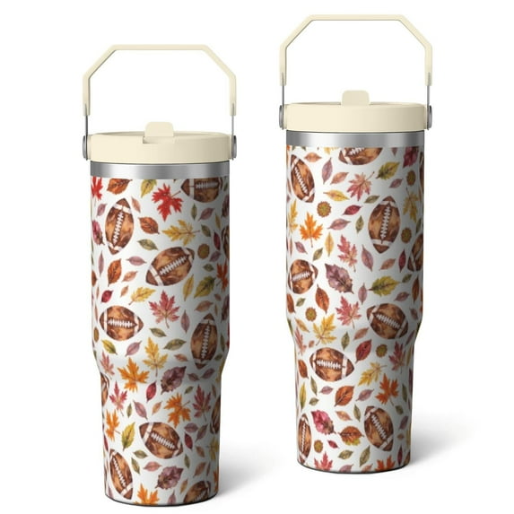 30 Oz Tumbler Maple Leaf Rugby in Autumn Tumbler with Lid and Straw, Birthday Gift Cup for Friend Women Men Coffee Travel Mug Thanksgiving Day Halloween Christmas Gift Water Bottle