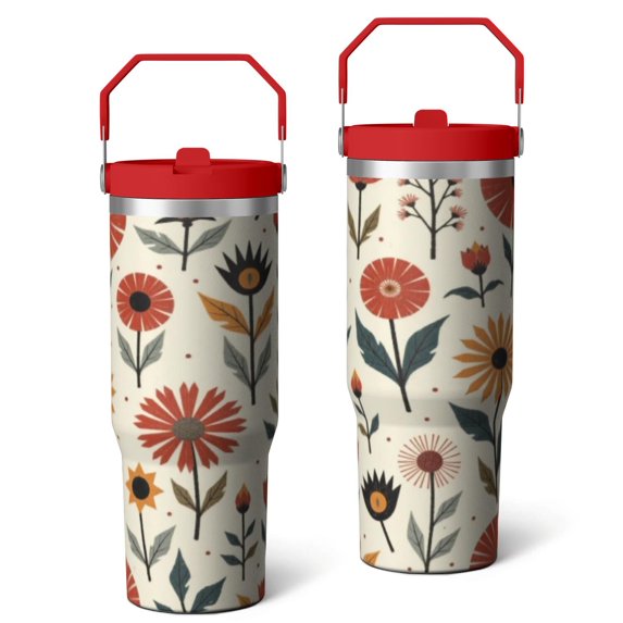 30 Oz Tumbler Marble Geometric Flowers Tumbler with Lid and Straw, Birthday Gift Cup for Friend Women Men Coffee Travel Mug Thanksgiving Day Halloween Christmas Gift Water Bottle