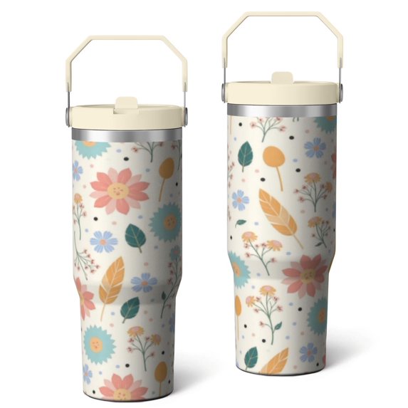 30 Oz Tumbler Marble Geometric Flowers Tumbler with Lid and Straw, Birthday Gift Cup for Friend Women Men Coffee Travel Mug Thanksgiving Day Halloween Christmas Gift Water Bottle