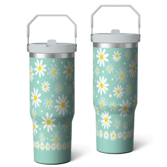 30 Oz Tumbler Mint Green Daisies Tumbler with Lid and Straw, Birthday Gift Cup for Friend Women Men Coffee Travel Mug Thanksgiving Day Halloween Christmas Gift Water Bottle