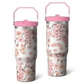 thumbnail image 1 of 30 Oz Tumbler Pale Pink Flowers Tumbler with Lid and Straw, Birthday Gift Cup for Friend Women Men Coffee Travel Mug Thanksgiving Day Halloween Christmas Gift Water Bottle, 1 of 7