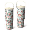 thumbnail image 1 of 30 Oz Tumbler Pink Flat Flowers Tumbler with Lid and Straw, Birthday Gift Cup for Friend Women Men Coffee Travel Mug Thanksgiving Day Halloween Christmas Gift Water Bottle, 1 of 7