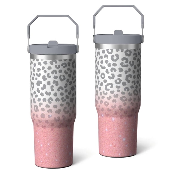 30 Oz Tumbler Pink Gradient Leopard Tumbler with Lid and Straw, Birthday Gift Cup for Friend Women Men Coffee Travel Mug Thanksgiving Day Halloween Christmas Gift Water Bottle