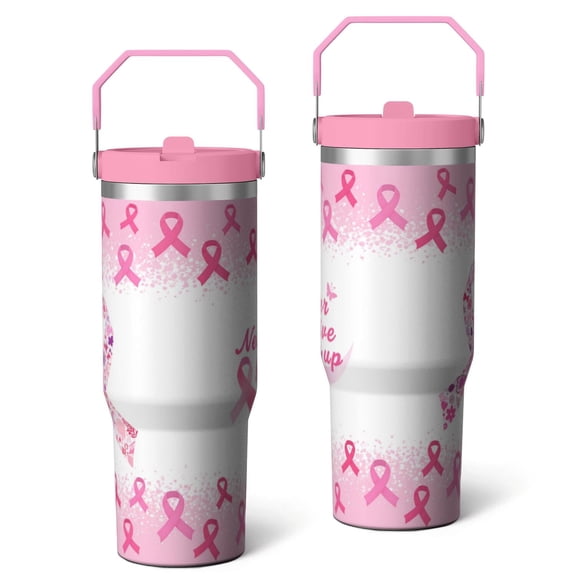 30 Oz Tumbler Pink Never Gives Up Tumbler with Lid and Straw, Birthday Gift Cup for Friend Women Men Coffee Travel Mug Thanksgiving Day Halloween Christmas Gift Water Bottle