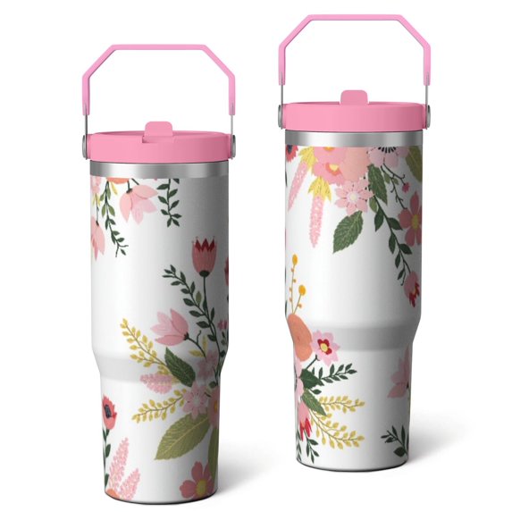 30 Oz Tumbler Planar Vector Flowers Tumbler with Lid and Straw, Birthday Gift Cup for Friend Women Men Coffee Travel Mug Thanksgiving Day Halloween Christmas Gift Water Bottle