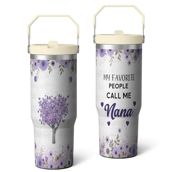 30 Oz Tumbler Purple Flowers Tumbler with Lid and Straw, Birthday Gift Cup for Friend Women Men Coffee Travel Mug Thanksgiving Day Halloween Christmas Gift Water Bottle
